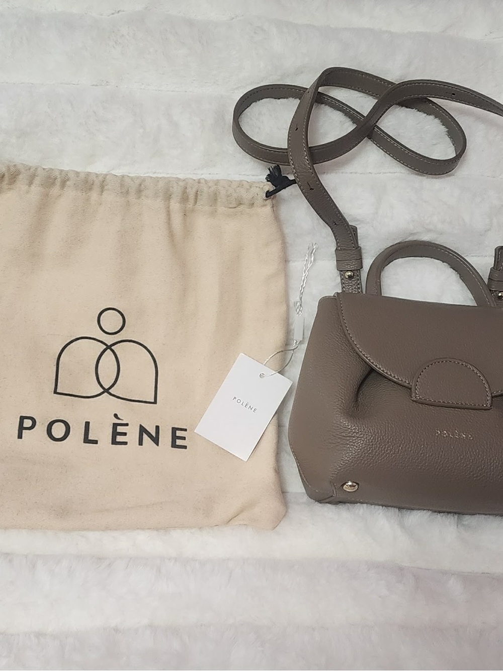 Authentic Polène Numéro Un Nano in Taupe Grained Leather